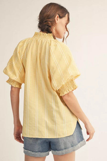 Yellow Stripe Puff Sleeve Top