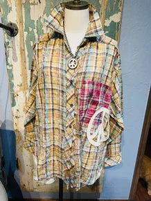 Plaid Peace Top