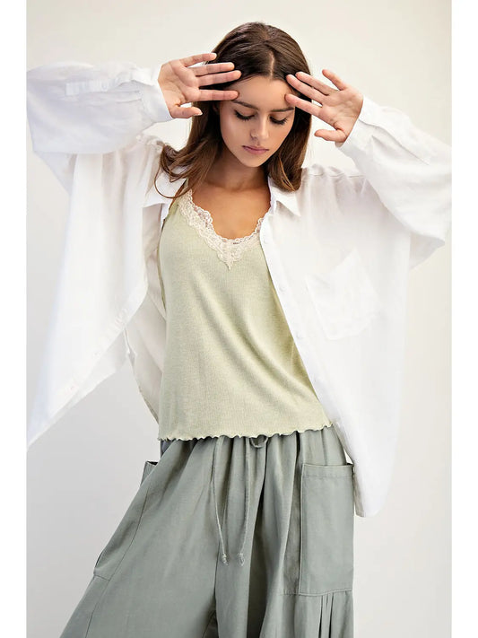 White Soft Linen Blend Shirt