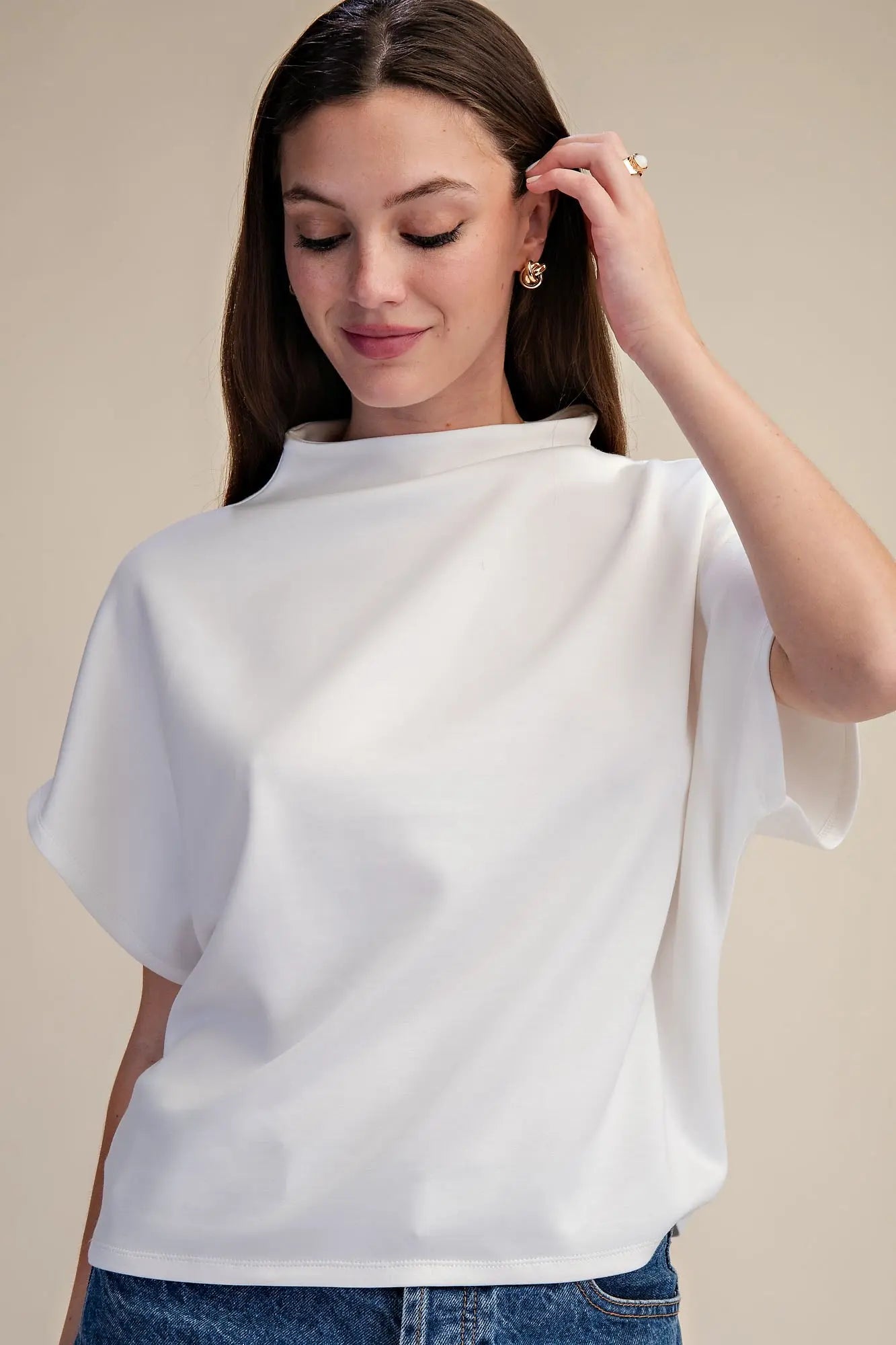 Ivory Mock Neck Batwing Sleeve Top