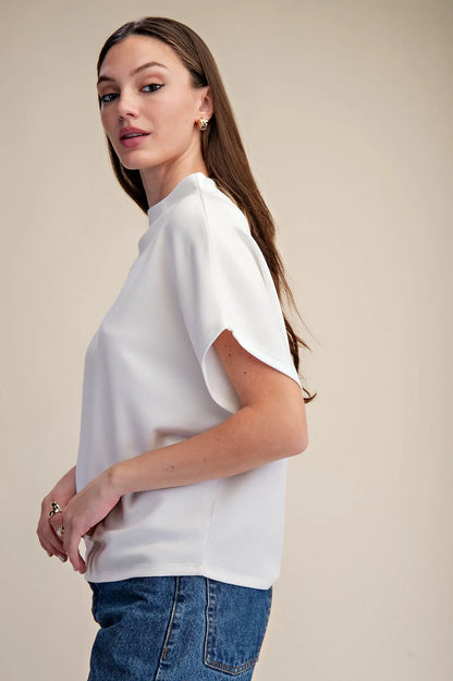 Ivory Mock Neck Batwing Sleeve Top