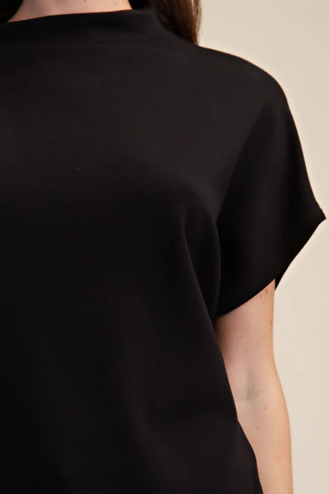 Black Mock Neck Batwing Sleeve Top