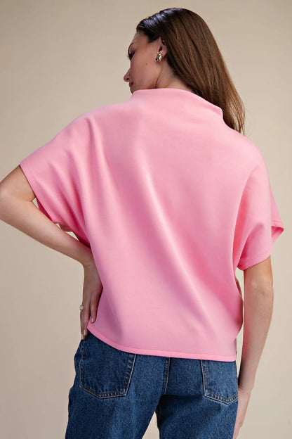 Pink Mock Neck Batwing Sleeve Top