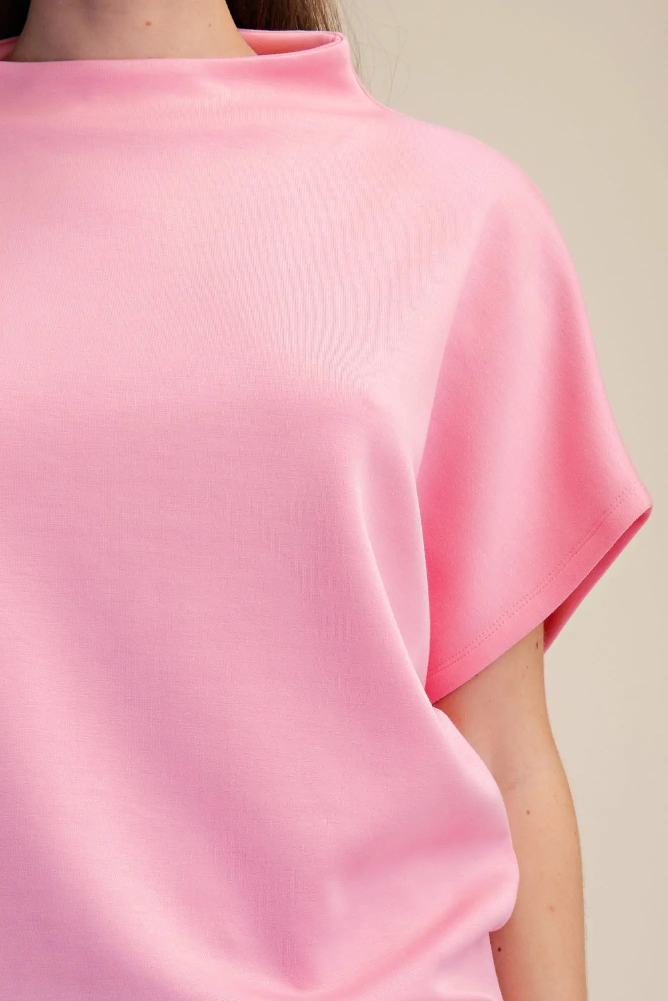 Pink Mock Neck Batwing Sleeve Top