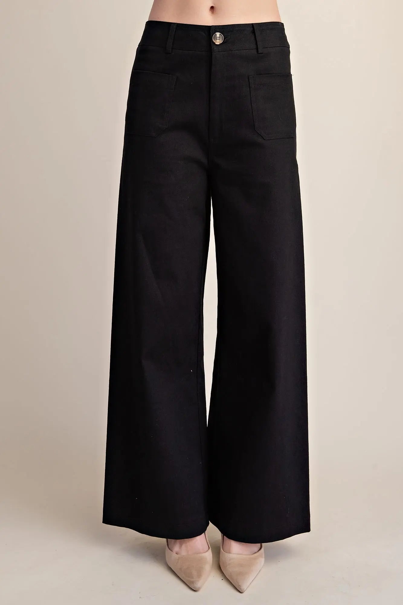Black High Waist Wide Leg Pant w Pockets