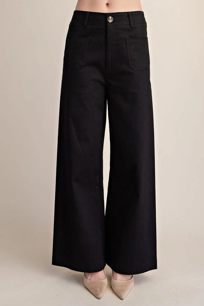 Black High Waist Wide Leg Pant w Pockets
