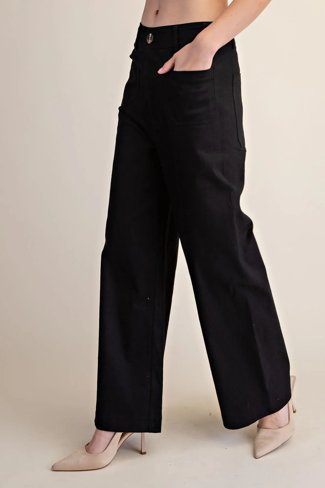 Black High Waist Wide Leg Pant w Pockets
