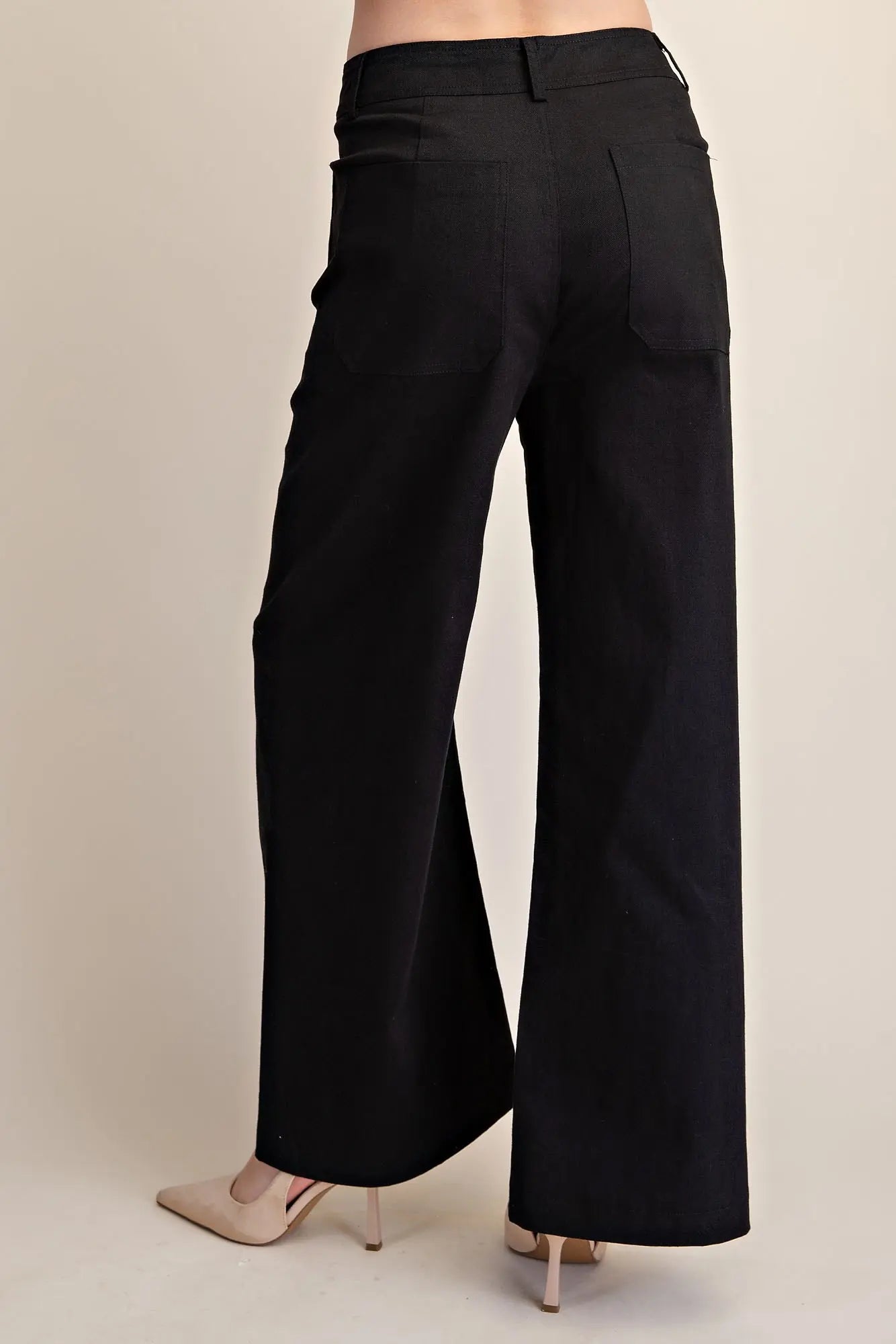 Black High Waist Wide Leg Pant w Pockets