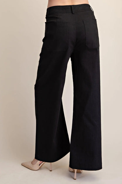 Black High Waist Wide Leg Pant w Pockets