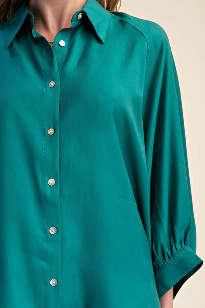 Teal Puff Wide Long Sleeve Button Down Top