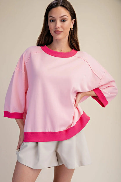 Pink Oversized Short Sleeve Sweatshirt