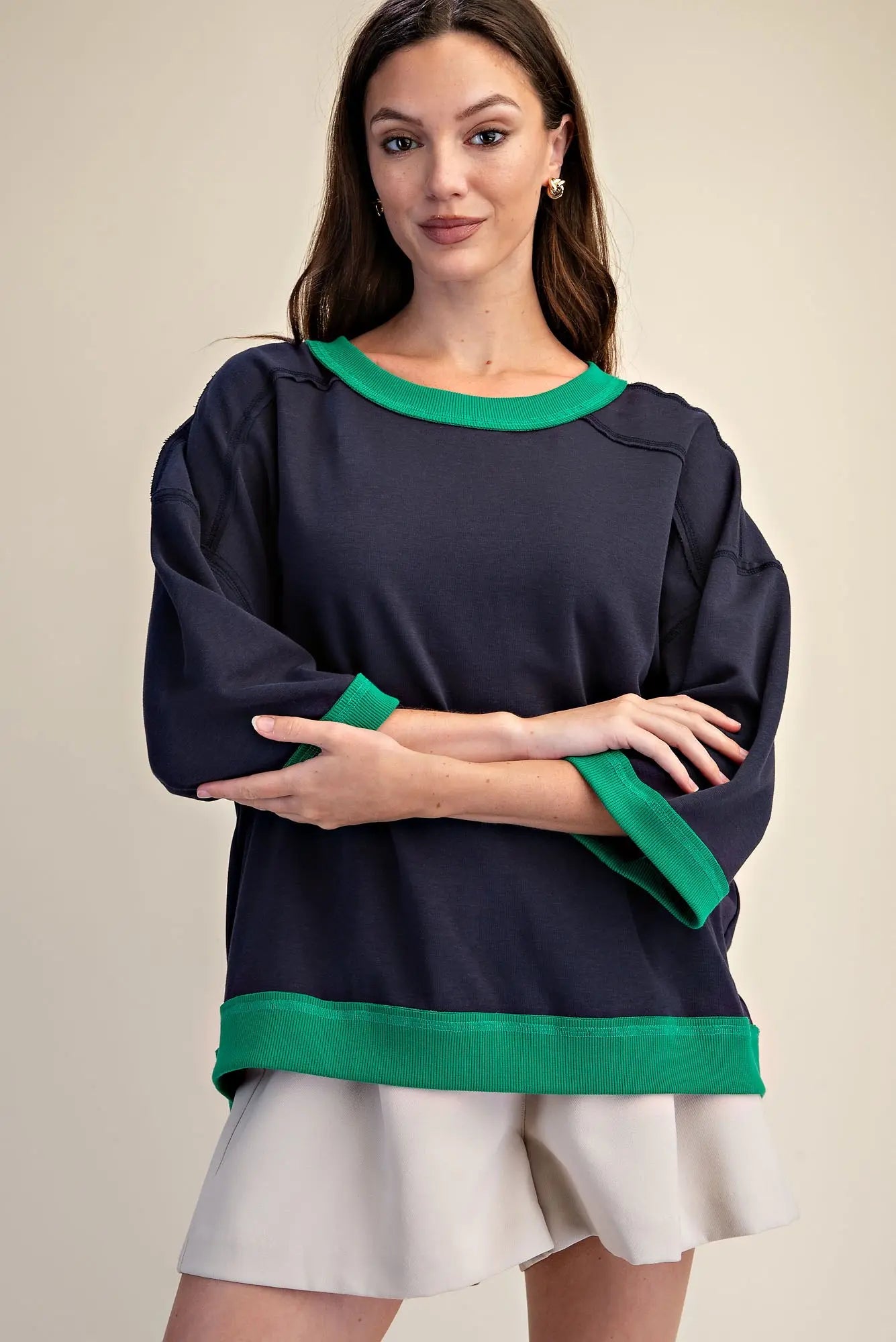 Navy Oversized Short Sleeve Sweatshirt