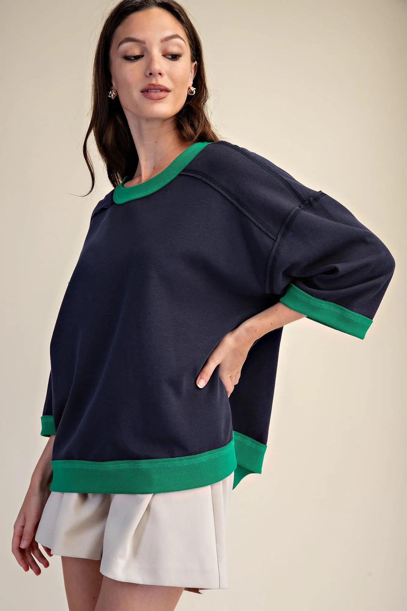 Navy Oversized Short Sleeve Sweatshirt