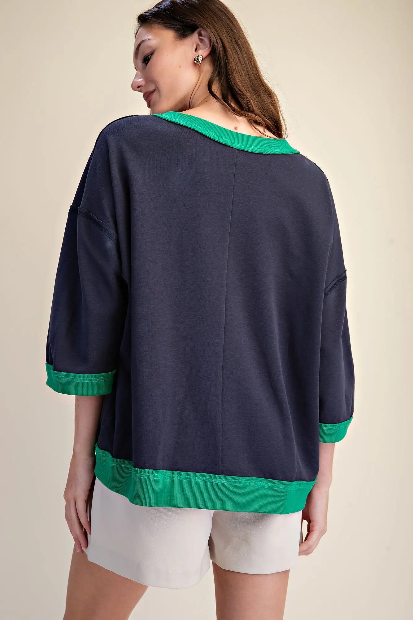Navy Oversized Short Sleeve Sweatshirt