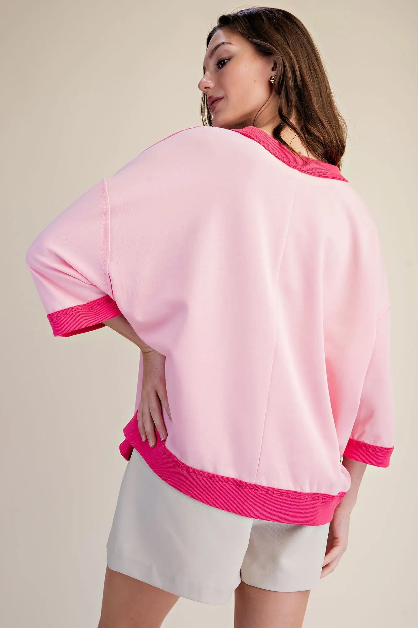 Pink Oversized Short Sleeve Sweatshirt