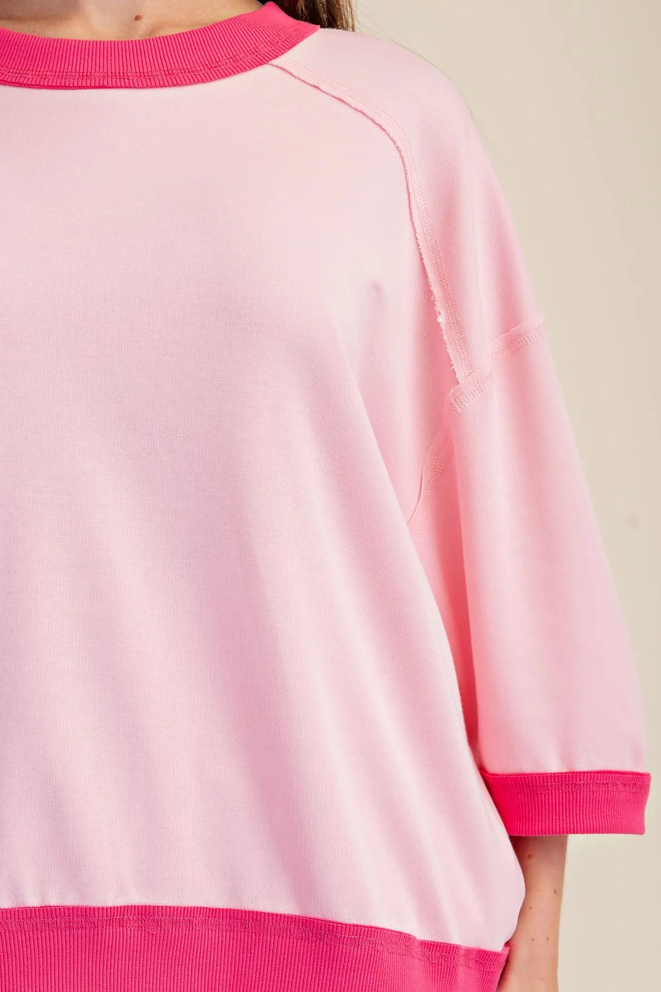 Pink Oversized Short Sleeve Sweatshirt