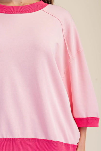 Pink Oversized Short Sleeve Sweatshirt