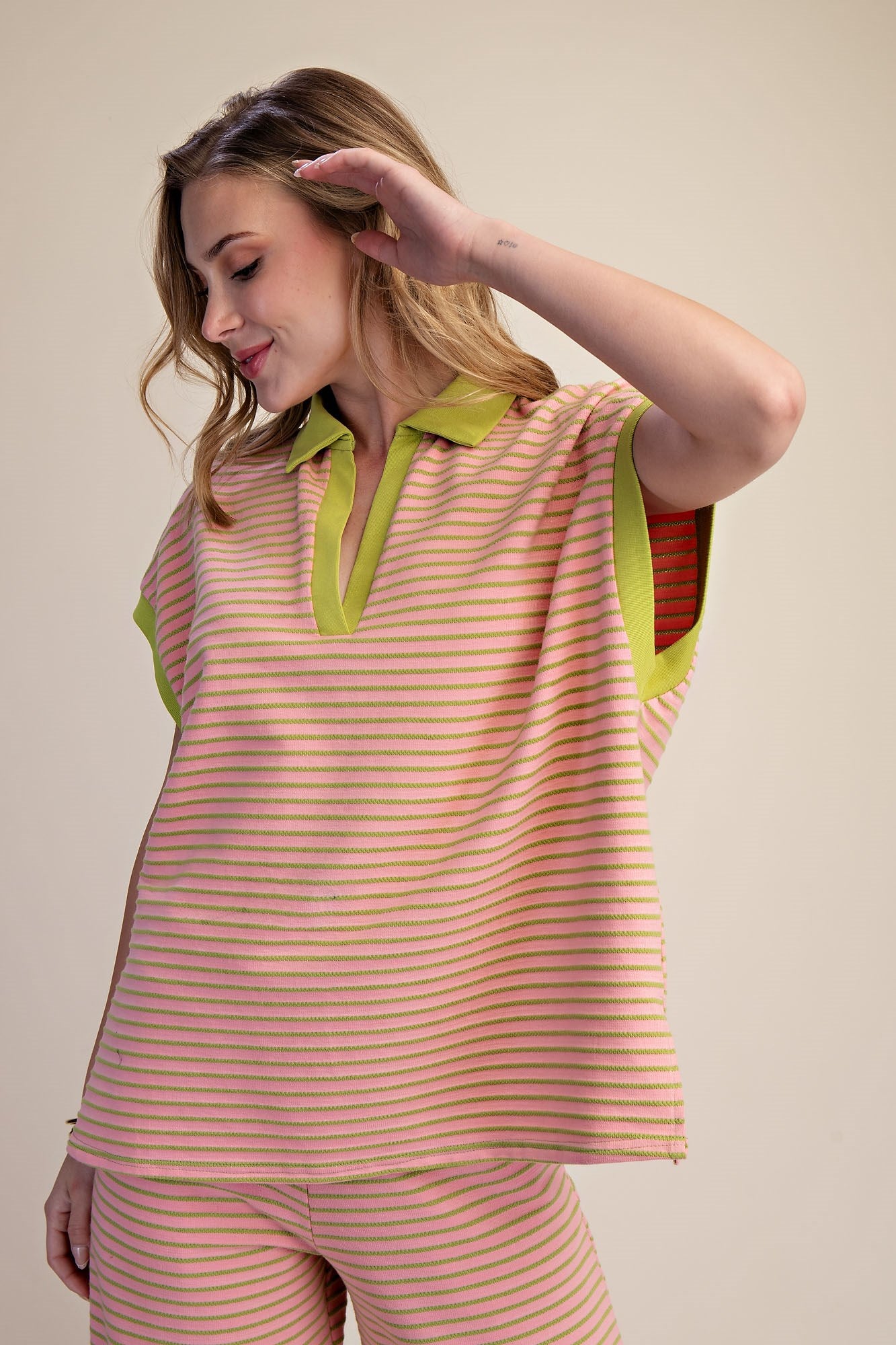Pink and Green Stripe Top