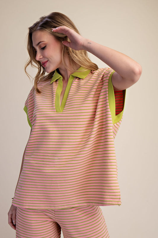 Pink and Green Stripe Top