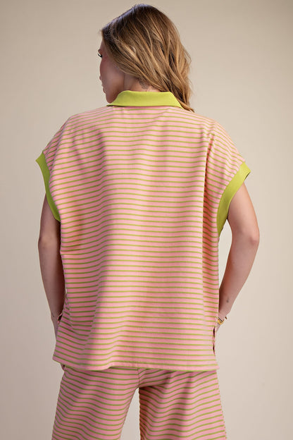Pink and Green Stripe Top