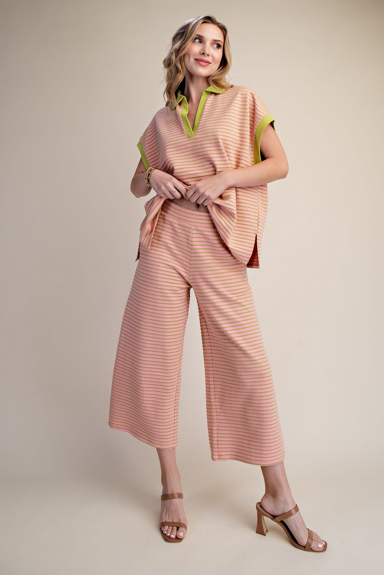 Pink and Green Stripe Crop Pants