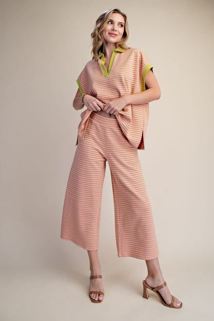 Pink and Green Stripe Crop Pants