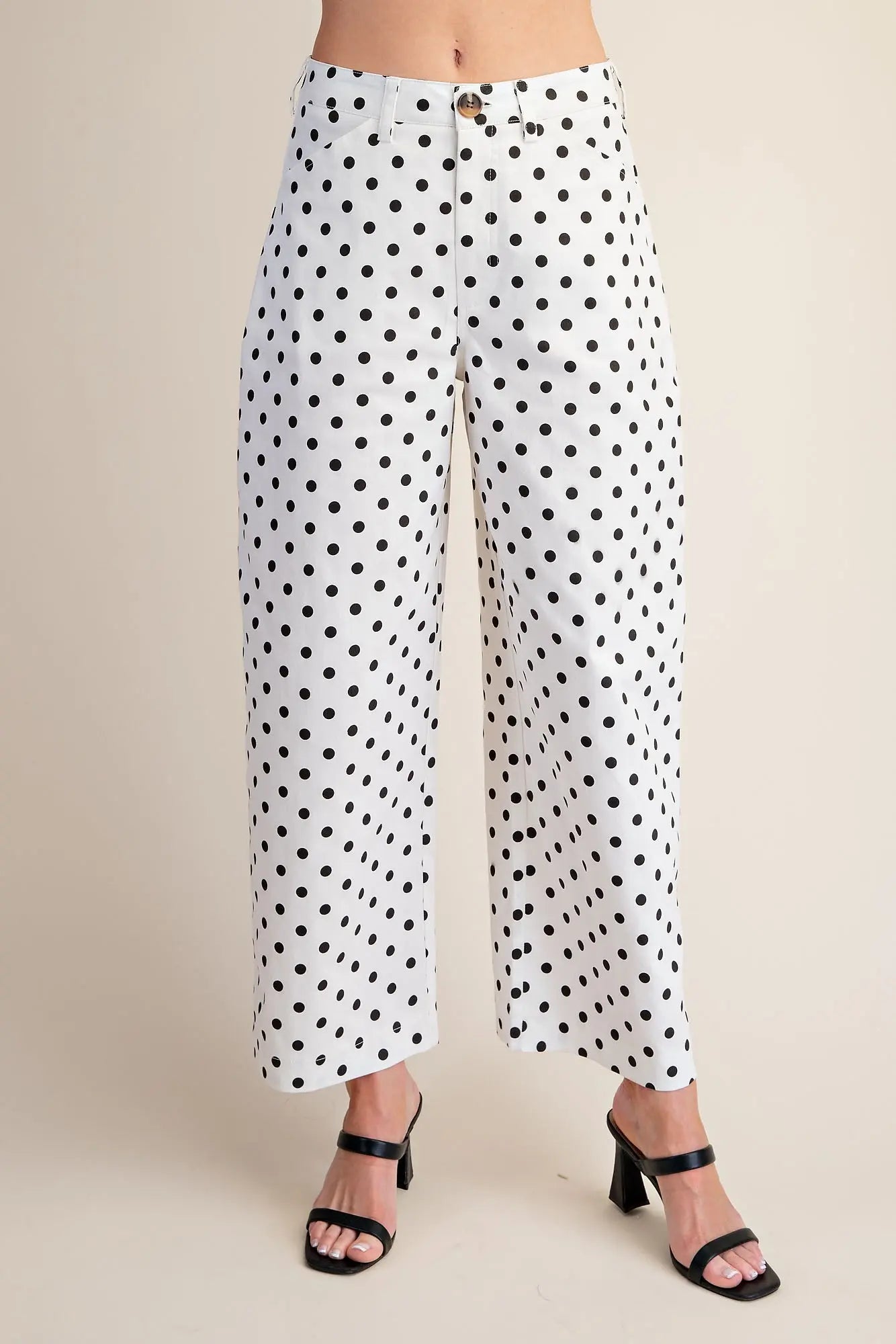 White High Waist Barrel Leg Polka Dot Pants