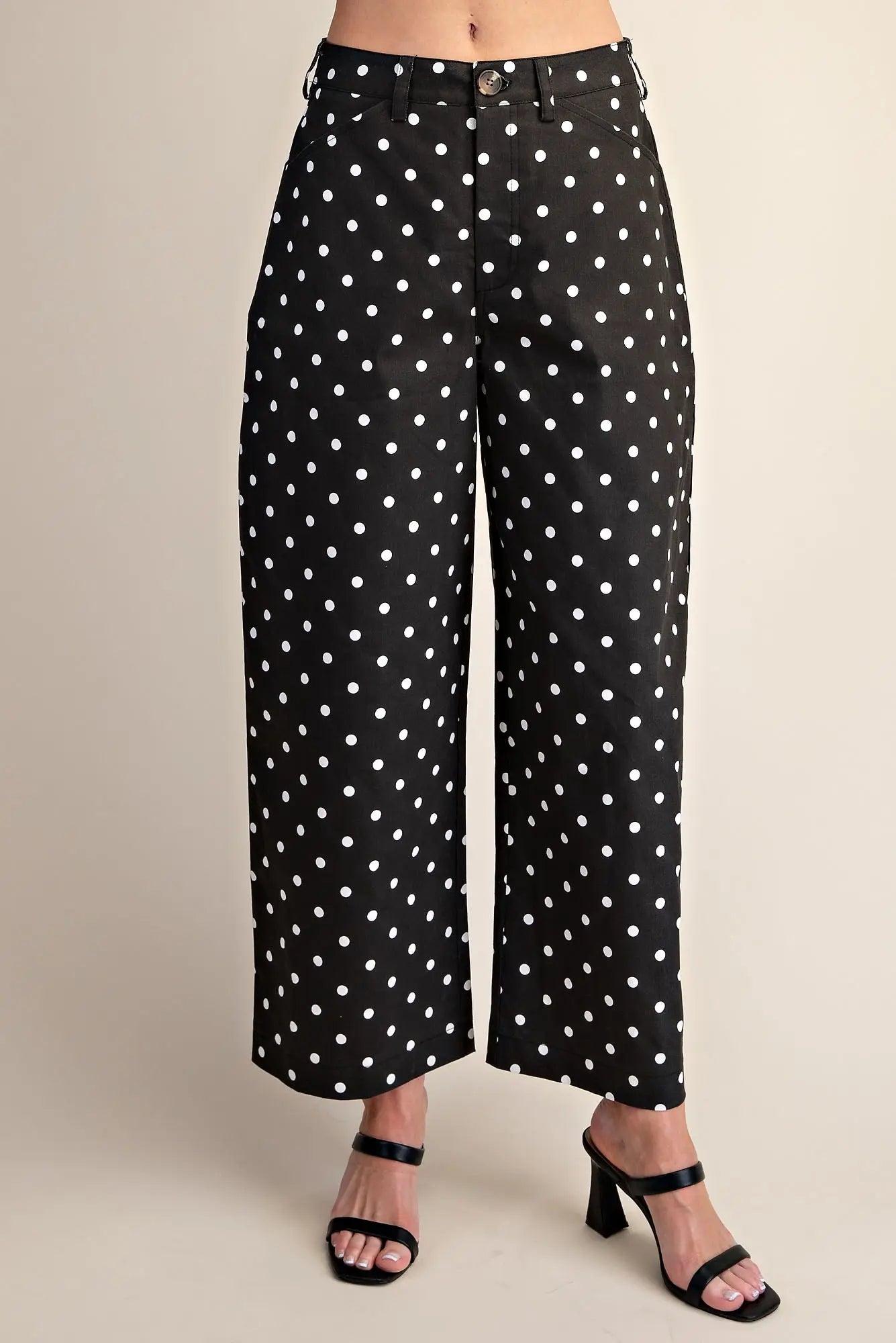 Black High Waist Barrel Leg Polka Dot Pants