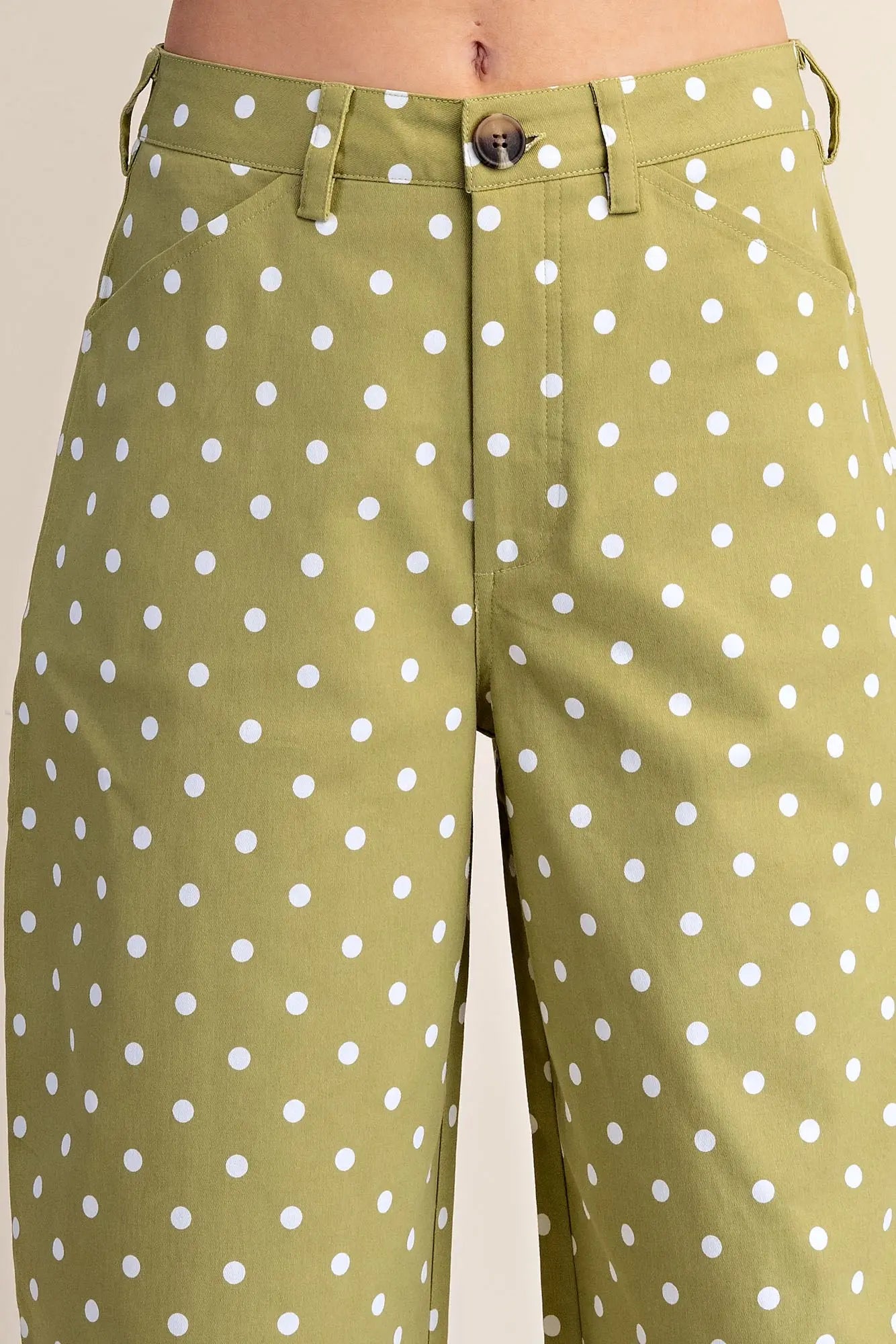 Sage High Waist Barrel Leg Polka Dot Pants