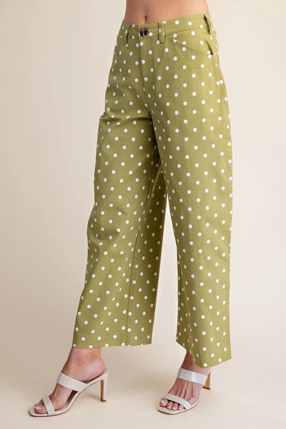 Sage High Waist Barrel Leg Polka Dot Pants