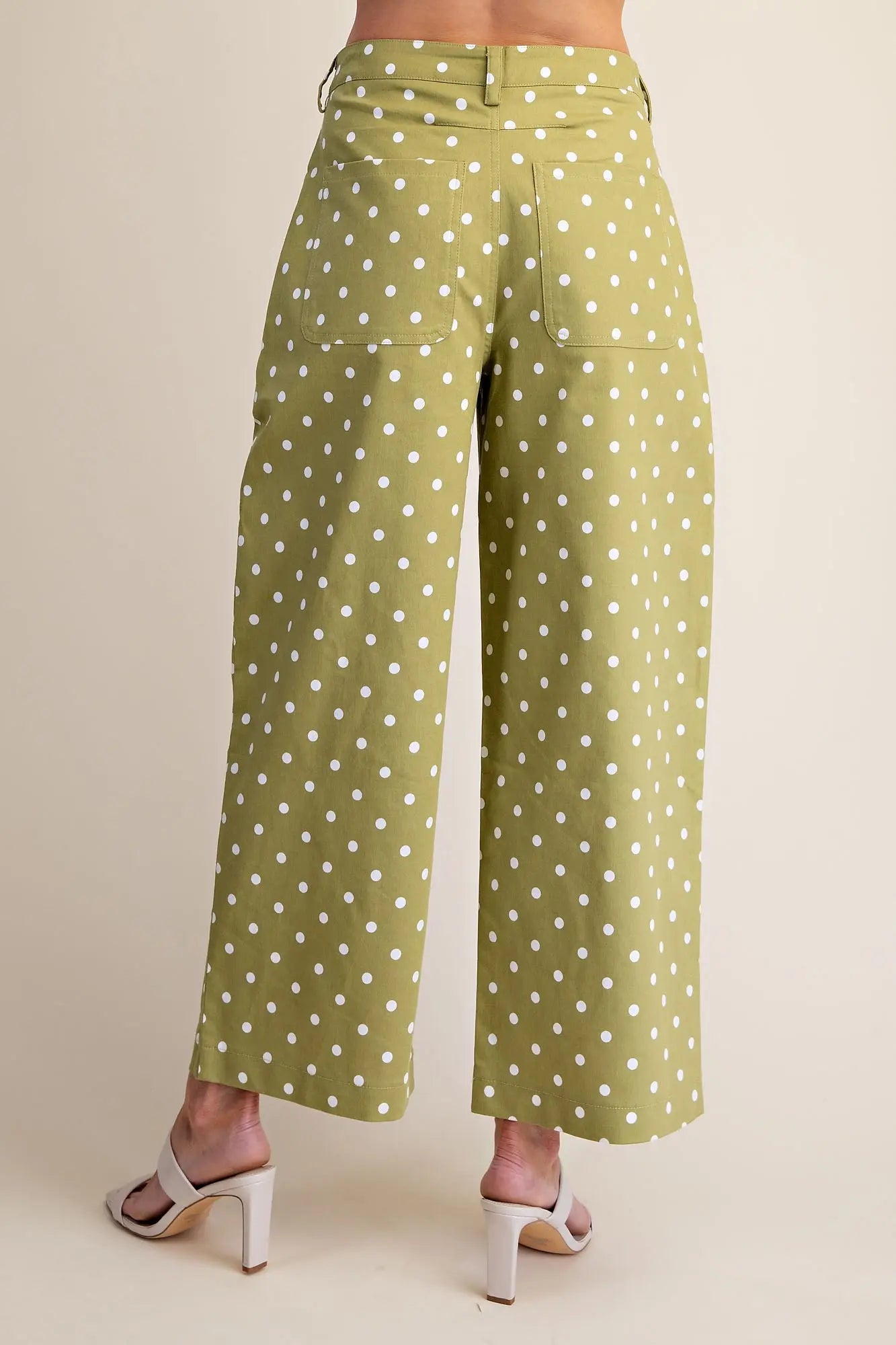Sage High Waist Barrel Leg Polka Dot Pants