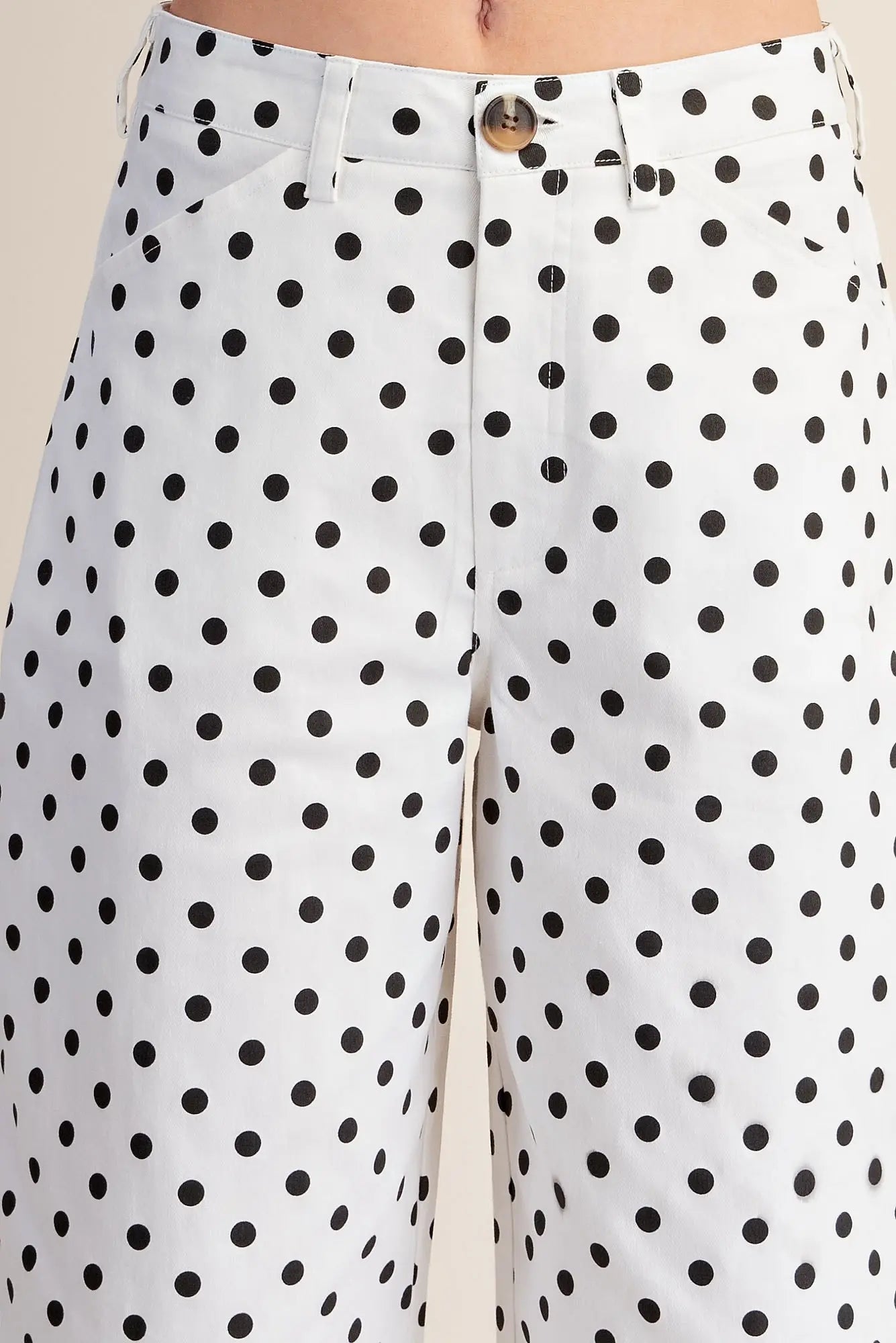 White High Waist Barrel Leg Polka Dot Pants