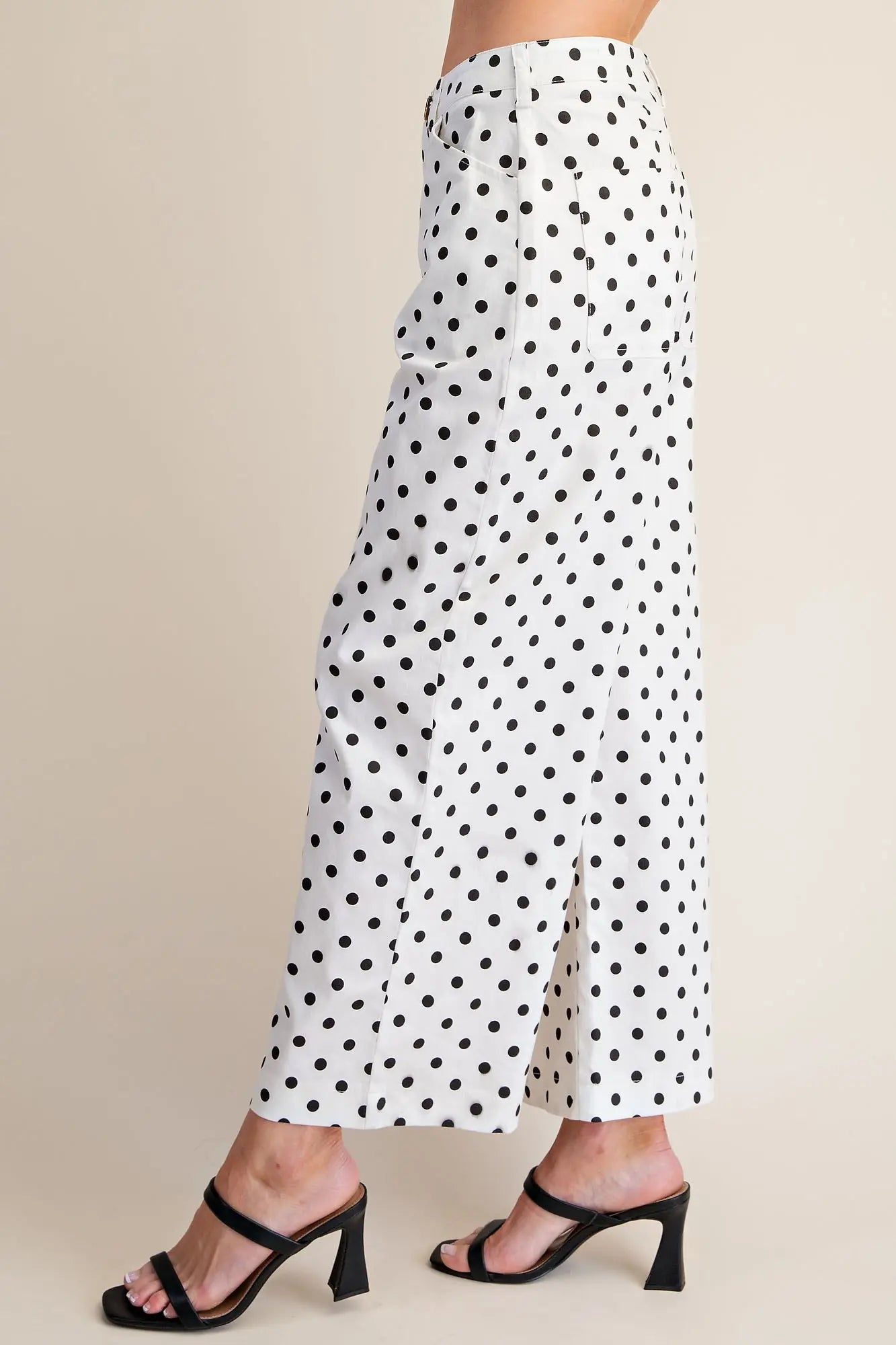 White High Waist Barrel Leg Polka Dot Pants