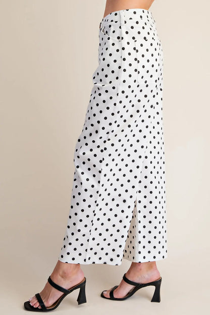 White High Waist Barrel Leg Polka Dot Pants