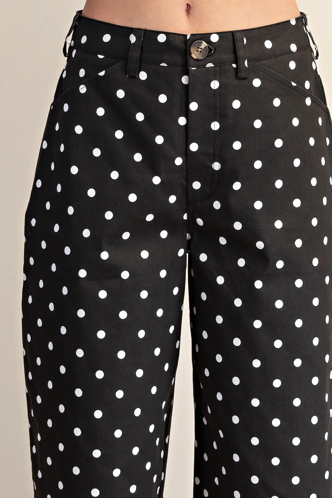 Black High Waist Barrel Leg Polka Dot Pants