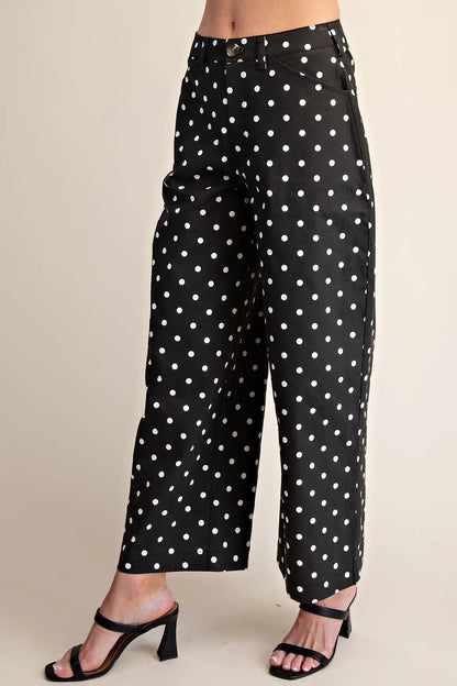 Black High Waist Barrel Leg Polka Dot Pants