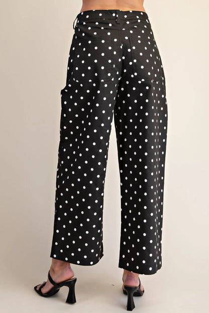 Black High Waist Barrel Leg Polka Dot Pants
