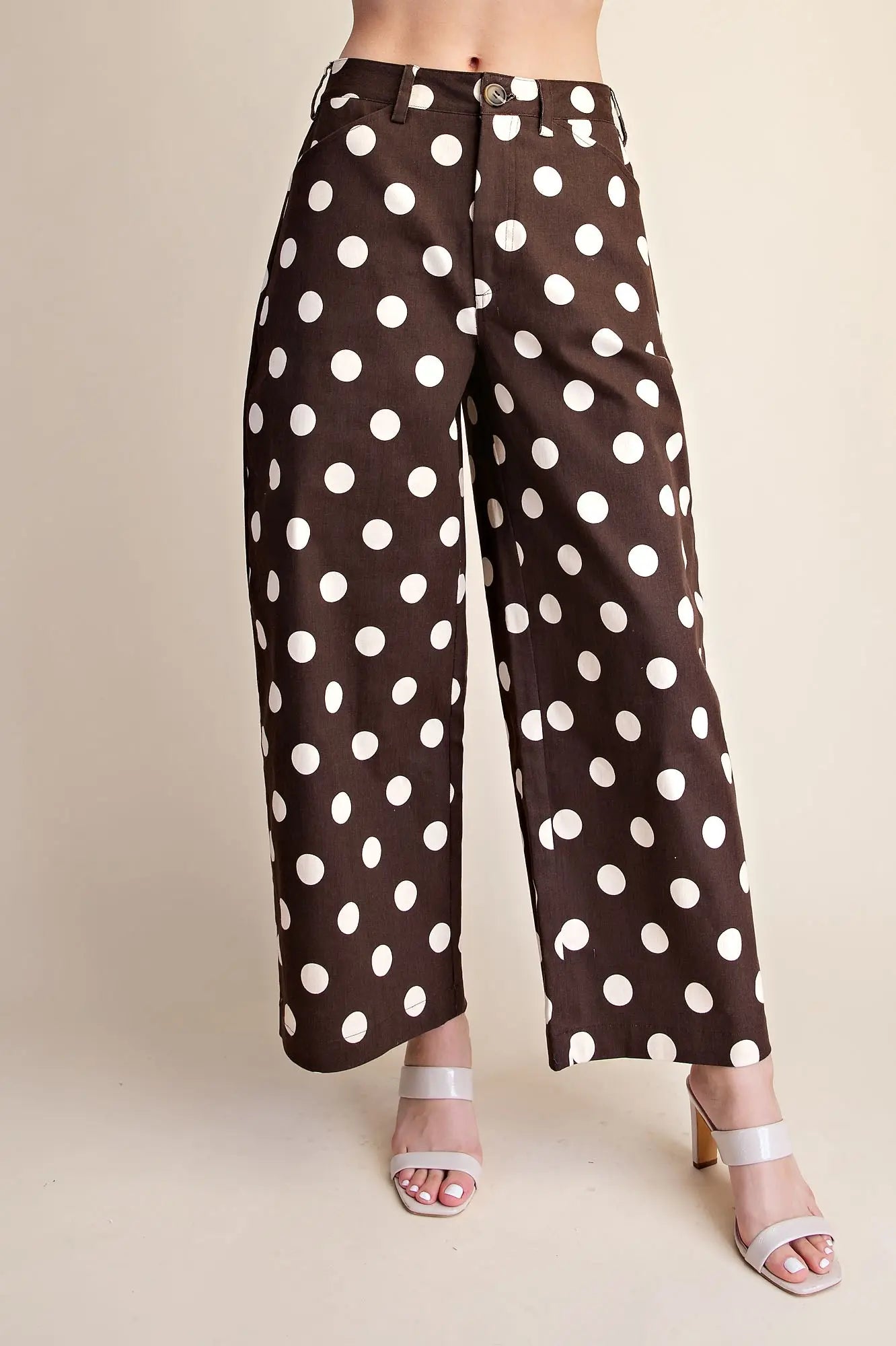 Brown Polka Dot Barrel Pants