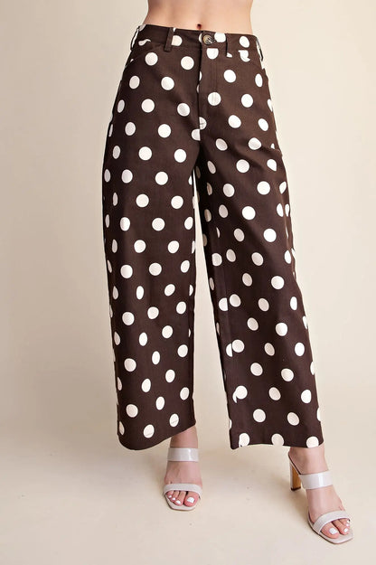 Brown Polka Dot Barrel Pants