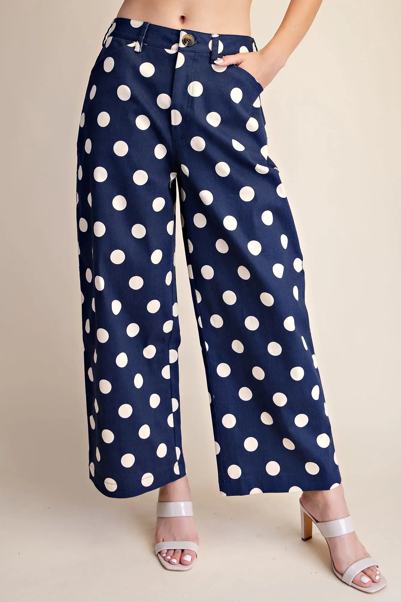 Navy Polka Dot Barrel Pants