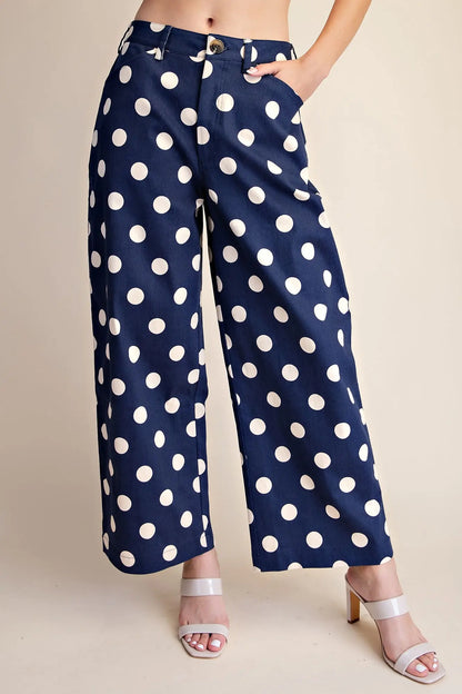 Navy Polka Dot Barrel Pants