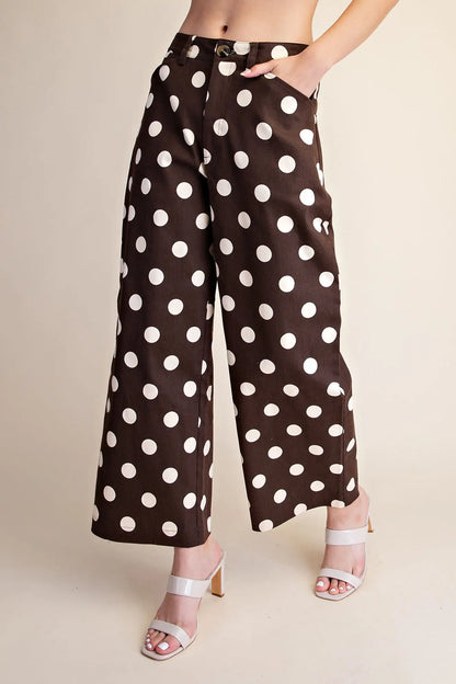 Brown Polka Dot Barrel Pants