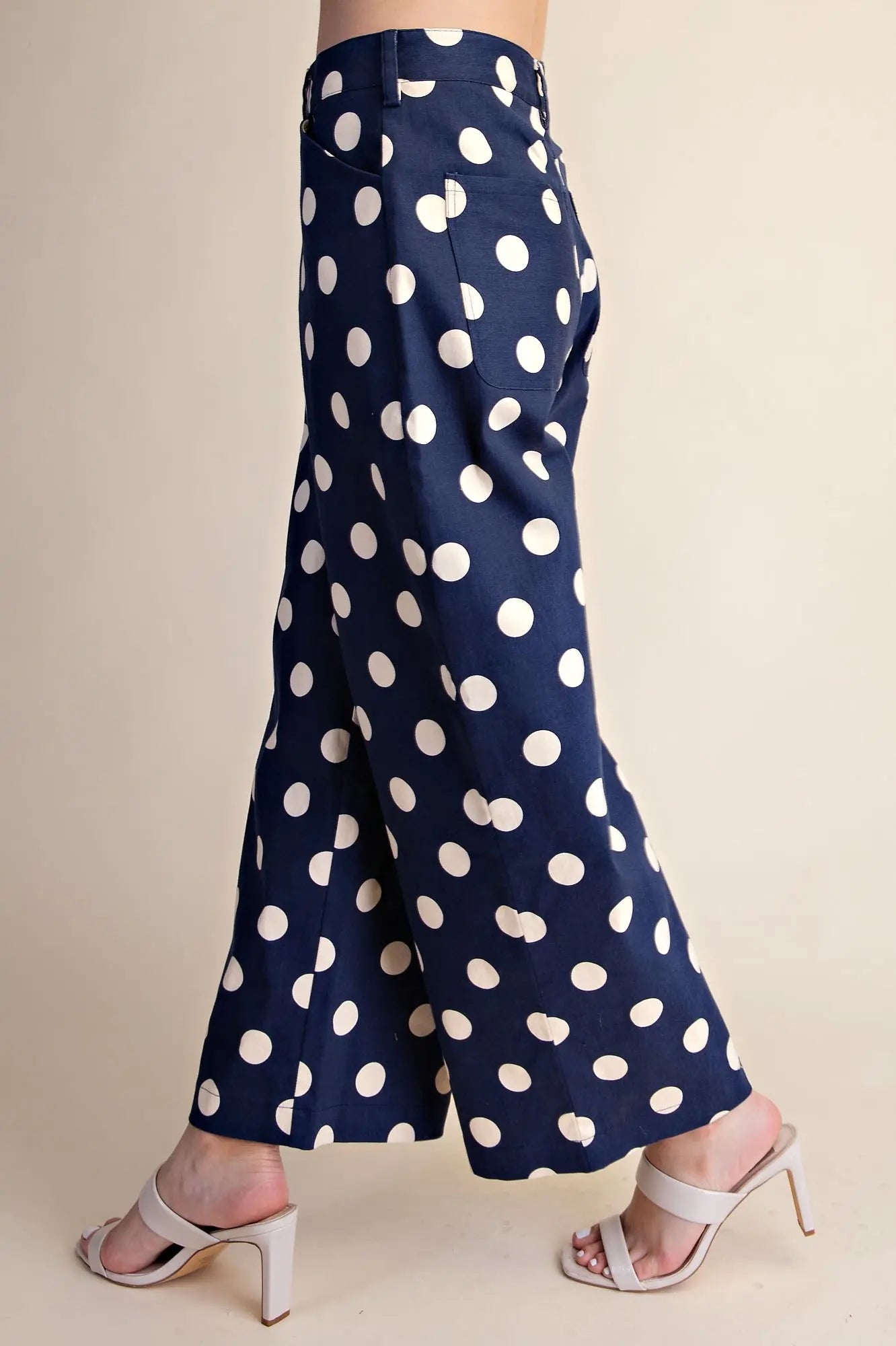 Navy Polka Dot Barrel Pants