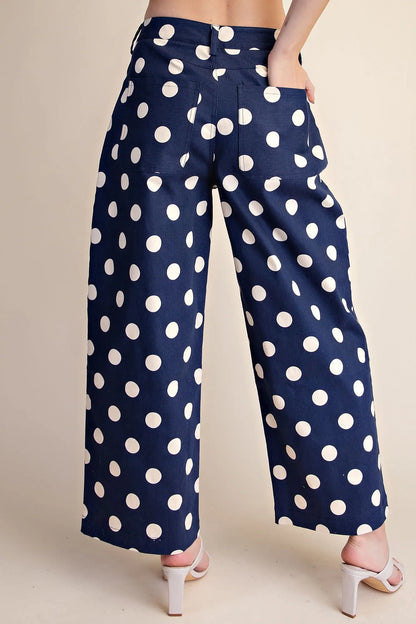 Navy Polka Dot Barrel Pants