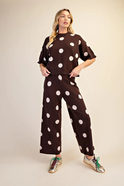 Brown Polka Dot Knit Set