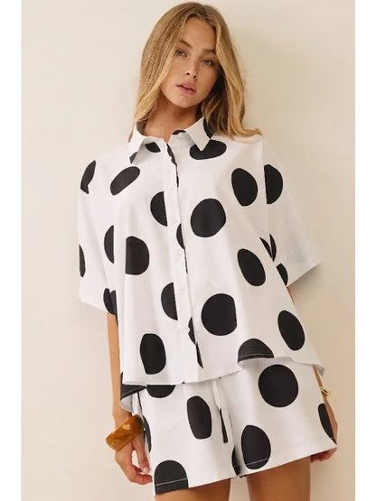 White and Black Polka Dot Short Set