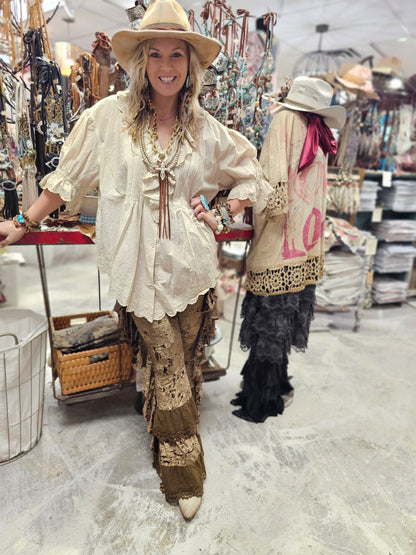 A Rare Bird Eyelet Linen Cream Top