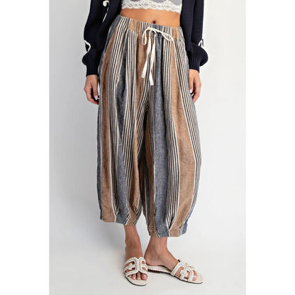 Taupe Stripe Linen-Blend Balloon Pants