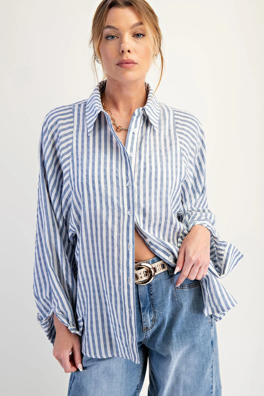 Stripe Button Down Shirt Denim Blue