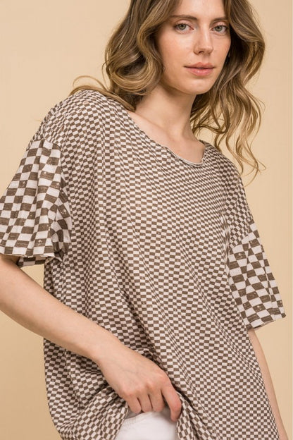 Blue Velvet Mocha Checkered Short Sleeve Shirt